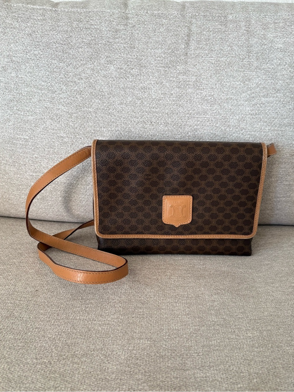 Vintage Celine Brown and Tan Crossbody or Shoulder Bag